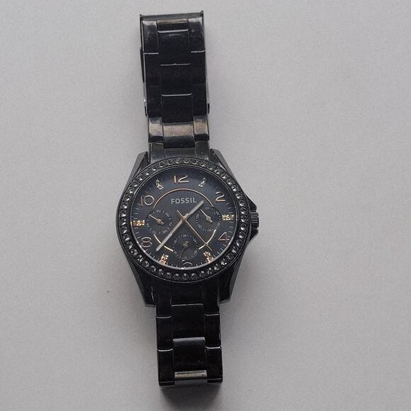 Fossil Womens Watch Black Dial Crystal Bezel Black Stainless Bracelet Quartz main image 10